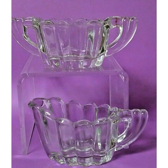Heisey Crystolite Creamer & Sugar Bowl Set Vintage Clear Glass Ribbed Pattern - Picture 9 of 10